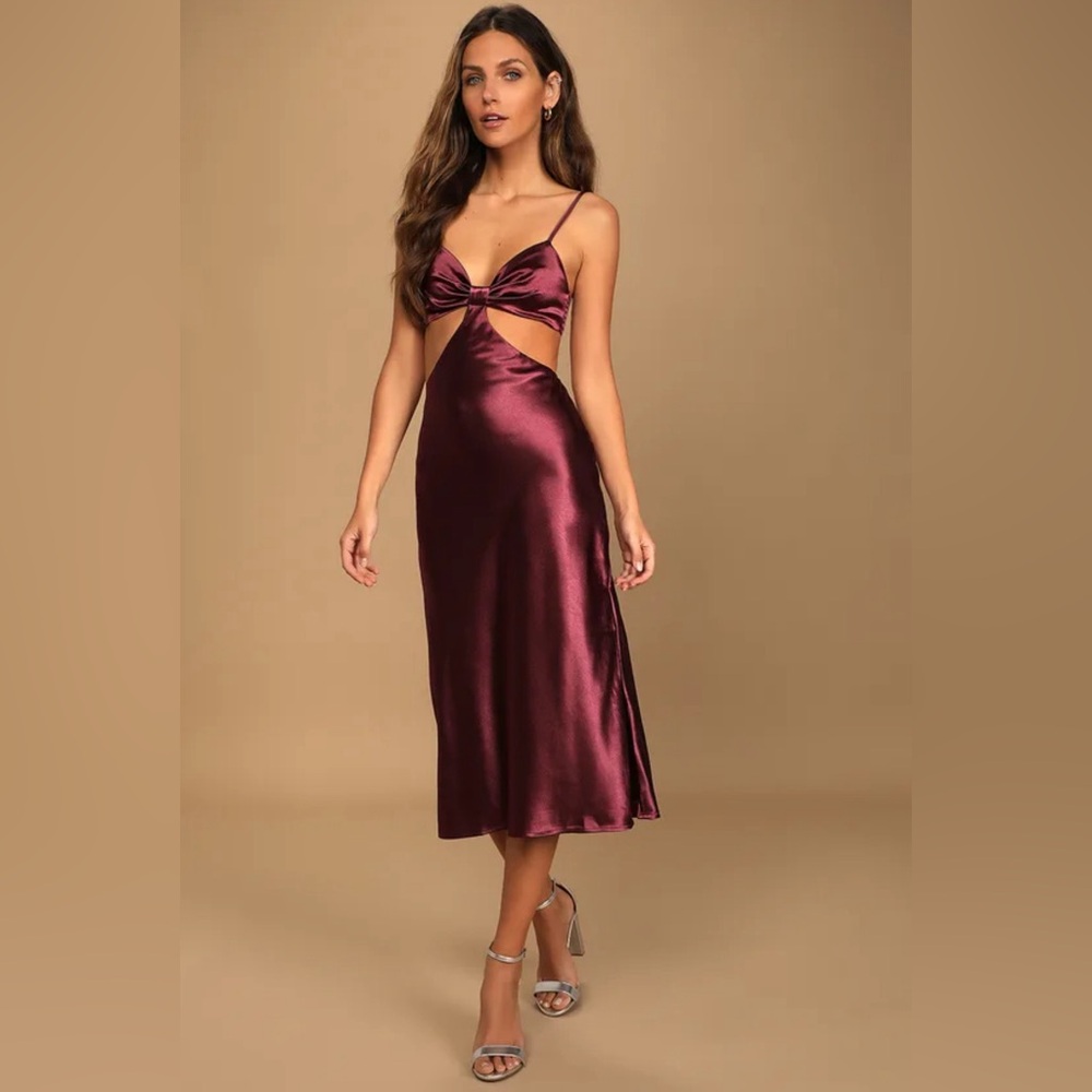 Lulus - Need My Love Plum Purple Satin Cutout Midi Dress - S
